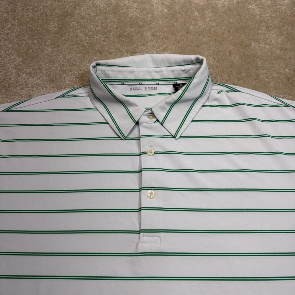 Full Turn Polo Shirt Mens XL White Green Striped Golf Pullover Lightweight